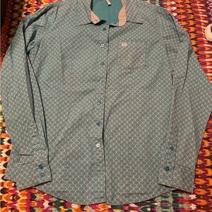 Cinch Teal Patterned Women's Western Button Down Shirt